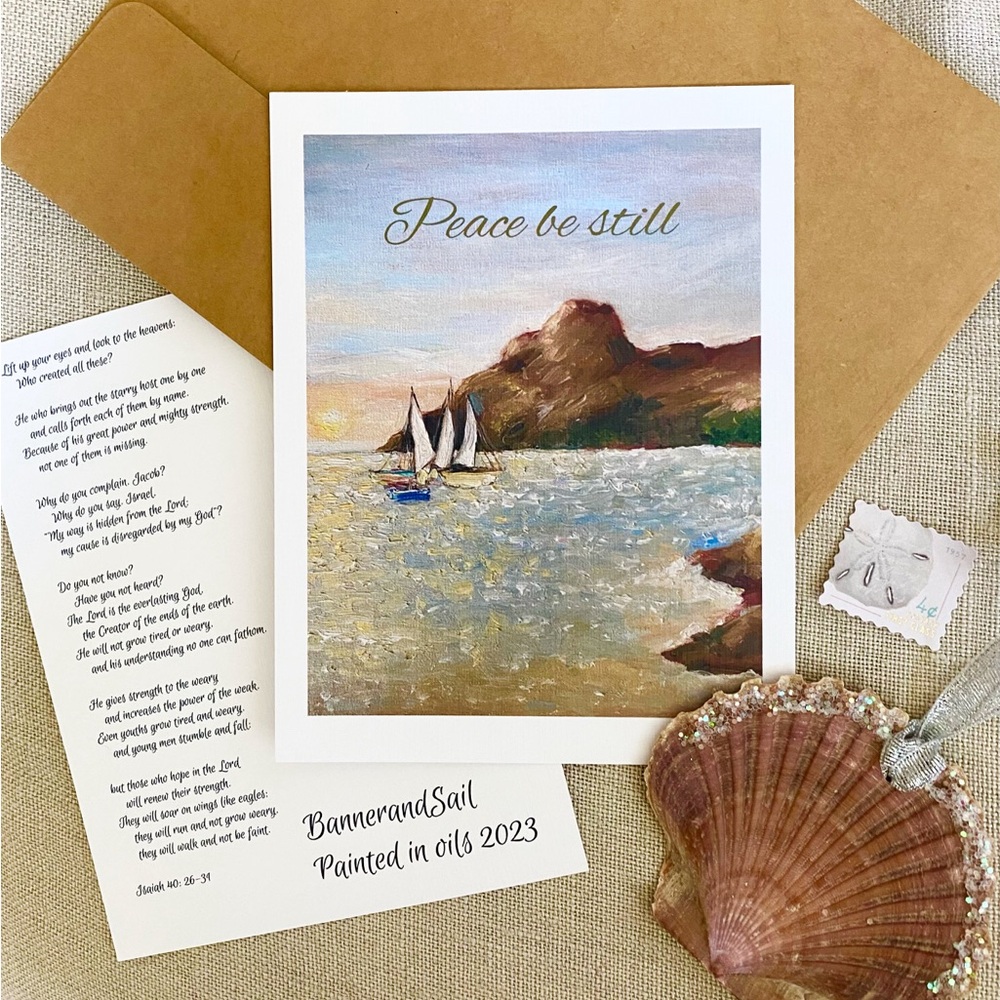 One flat card print “Peace be still”